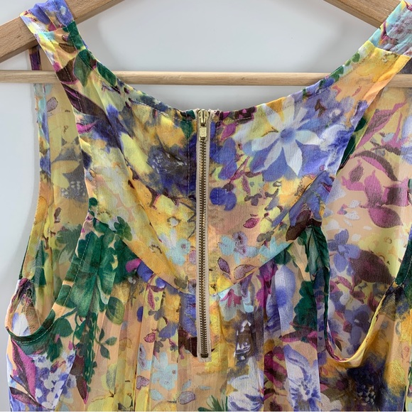 Collective Concepts watercolor floral tank chiffon semi sheer small zip back - Picture 5 of 5